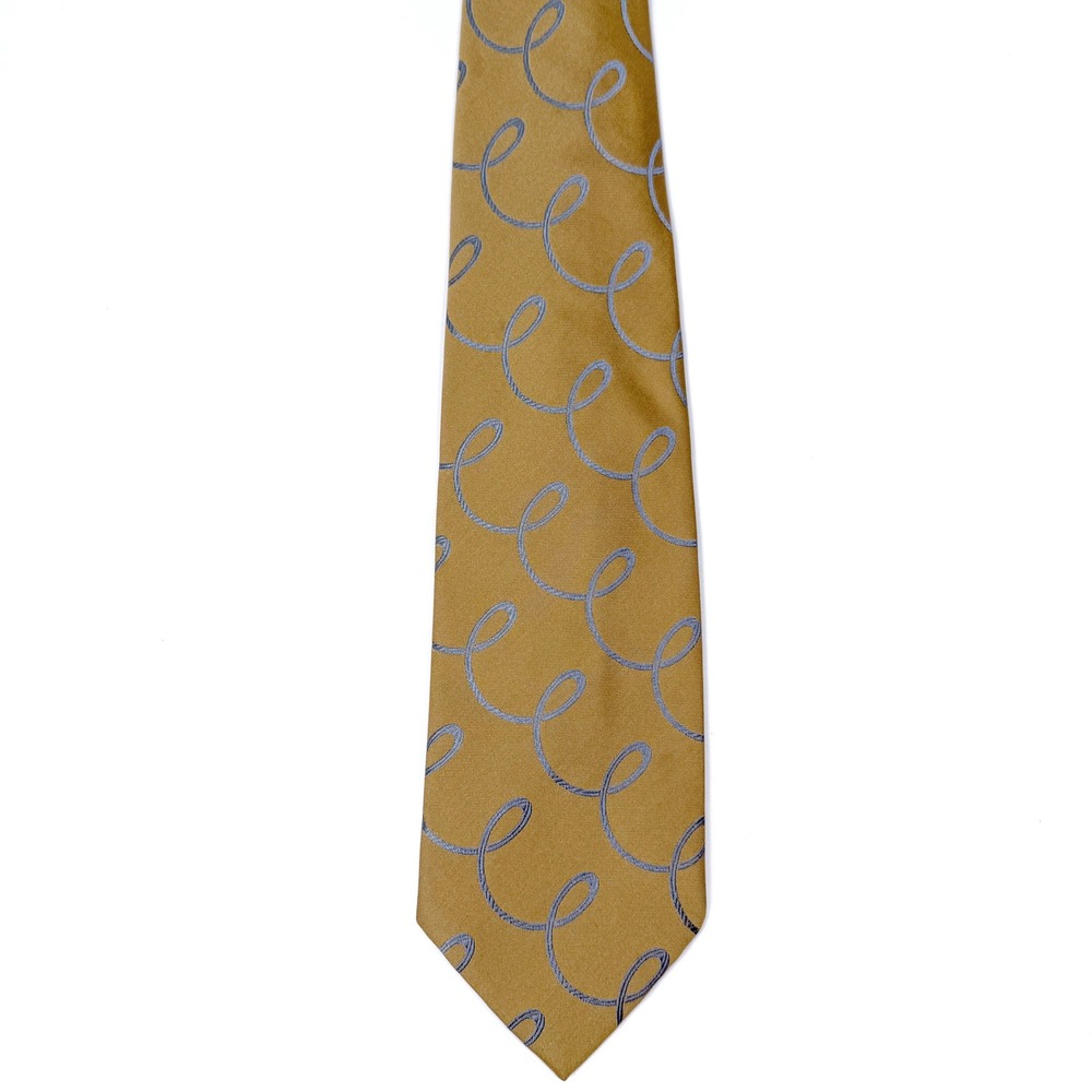 Christian Dior All Silk Necktie Gold Blue Loops Pattern Weighted Mens Tie - Picture 5 of 6